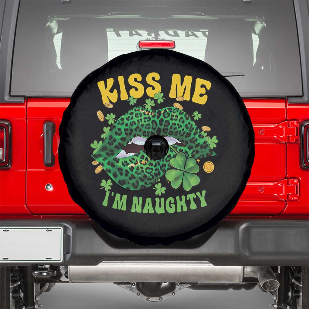 Funny St Patricks Day Spare Tire Cover Kiss Me I'm Naughty Irish Women Leopard Biting Lips