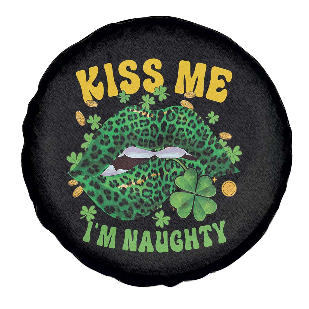 Funny St Patricks Day Spare Tire Cover Kiss Me I'm Naughty Irish Women Leopard Biting Lips