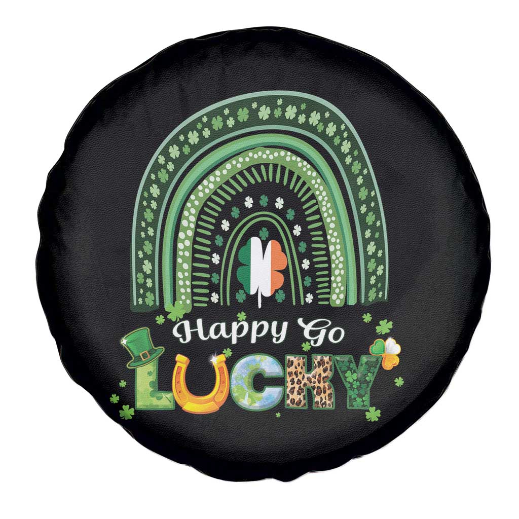 Funny St Patricks Day Spare Tire Cover Happy Go Lucky Shamrock Rainbow