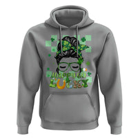 Retro Happy Go Lucky Messy Bun Shamrocks St. Patrick's Day Hoodie - Wonder Print Shop