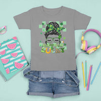 Funny St Patricks Day Women T Shirt For Kid Happy Go Lucky Messy Bun with Shamrocks - Wonder Print Shop