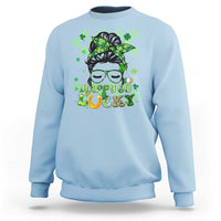 Retro Happy Go Lucky Messy Bun Shamrocks St. Patrick's Day Sweatshirt - Wonder Print Shop