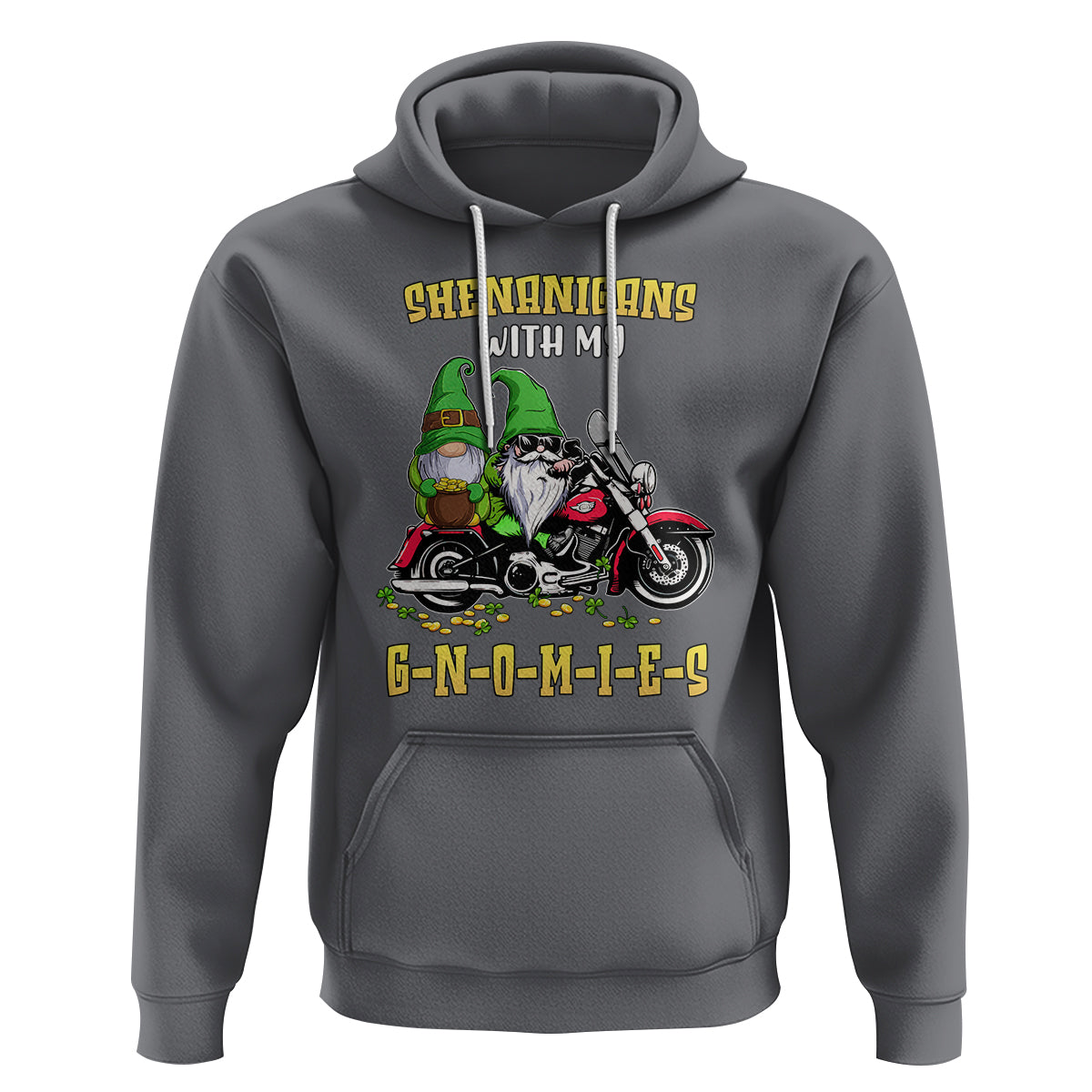 Funny St. Patricks Day Gnome Hoodie Shenanigans With My Gnomies Motorbike Rider - Wonder Print Shop
