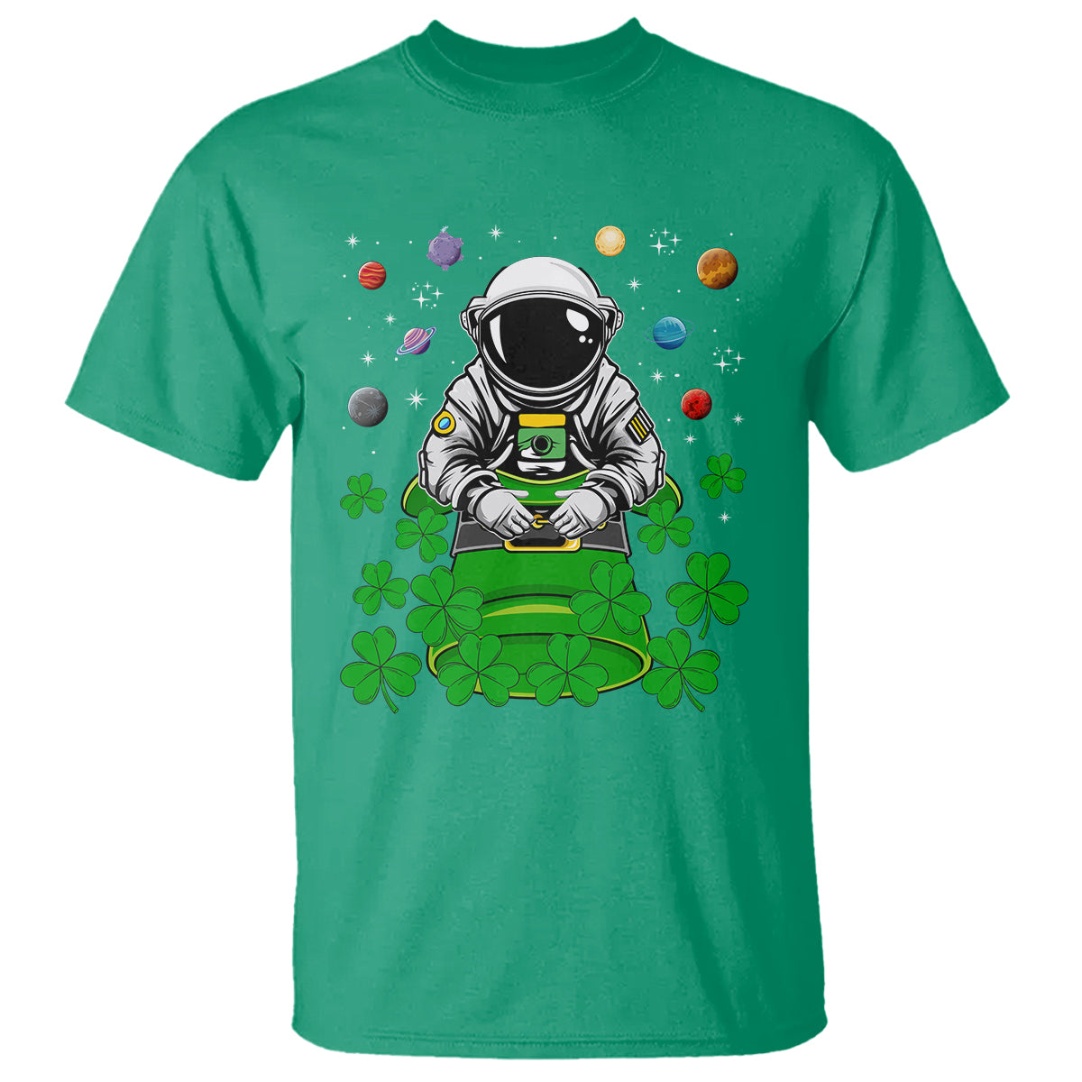Funny St. Patricks Day Astronaut T Shirt Outer Space Leprechaun - Wonder Print Shop
