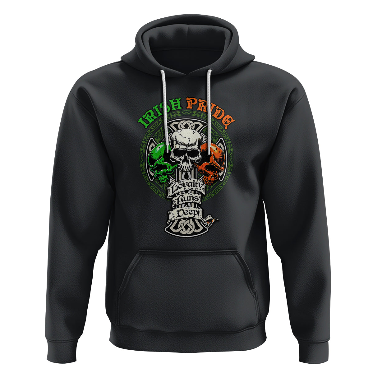 Irish Pride Skull Hoodie Celtic Cross Ireland Flag St. Patricks Day - Wonder Print Shop