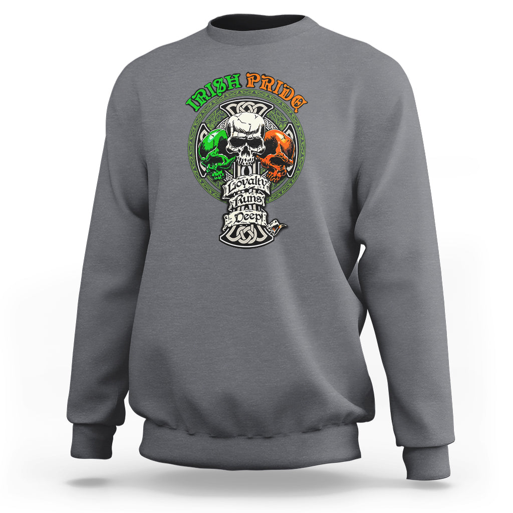 Irish Pride Skull Sweatshirt Celtic Cross Ireland Flag St. Patricks Day - Wonder Print Shop