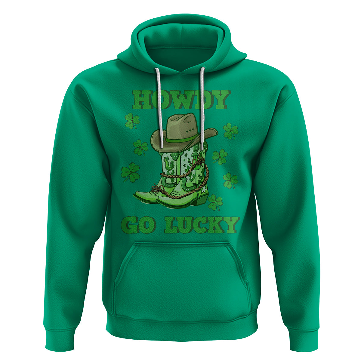 Funny St. Patricks Cowboy Hoodie Howdy Go Lucky Boots Retro Irish Western - Wonder Print Shop