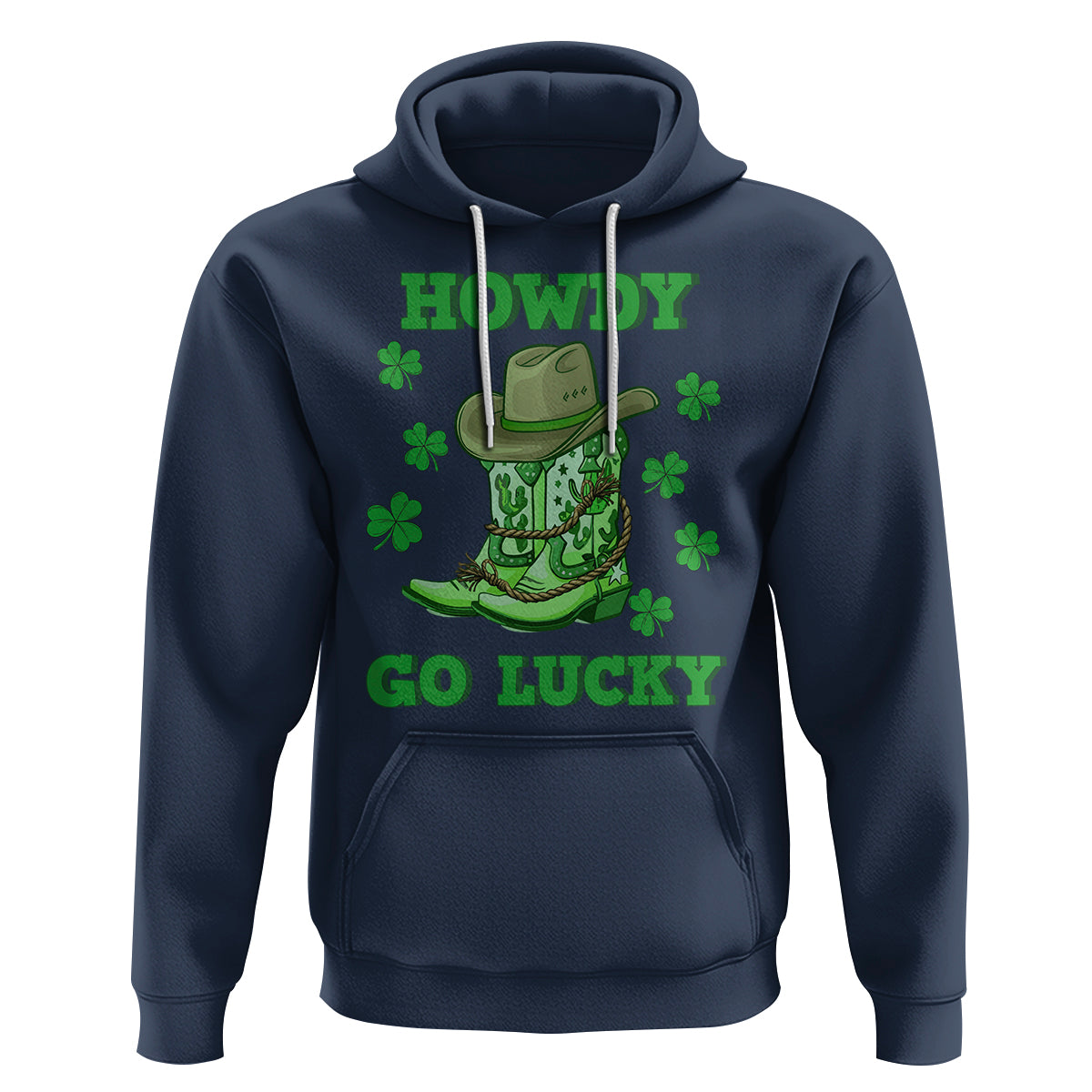 Funny St. Patricks Cowboy Hoodie Howdy Go Lucky Boots Retro Irish Western - Wonder Print Shop