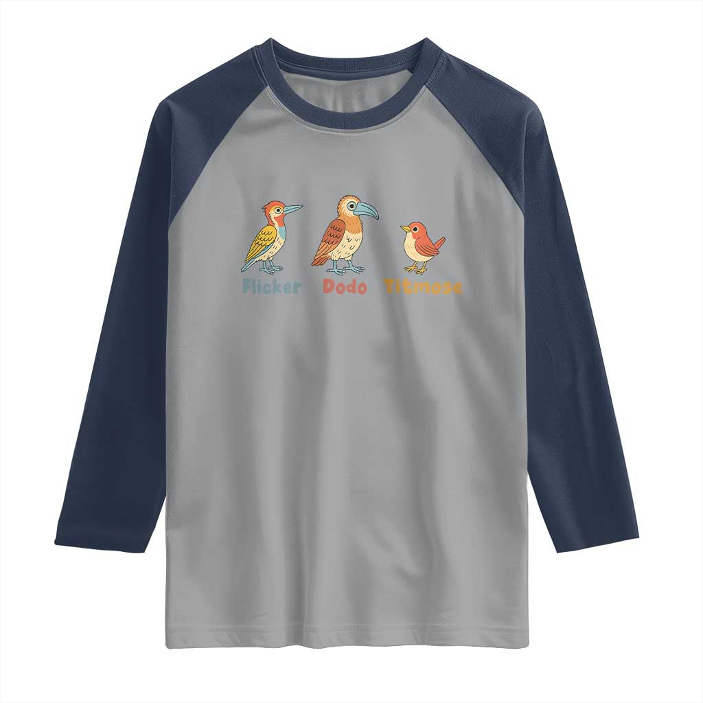 Flicker Dodo Titmouse Subtle FDT Raglan Shirt Funny Bird Lover Nature