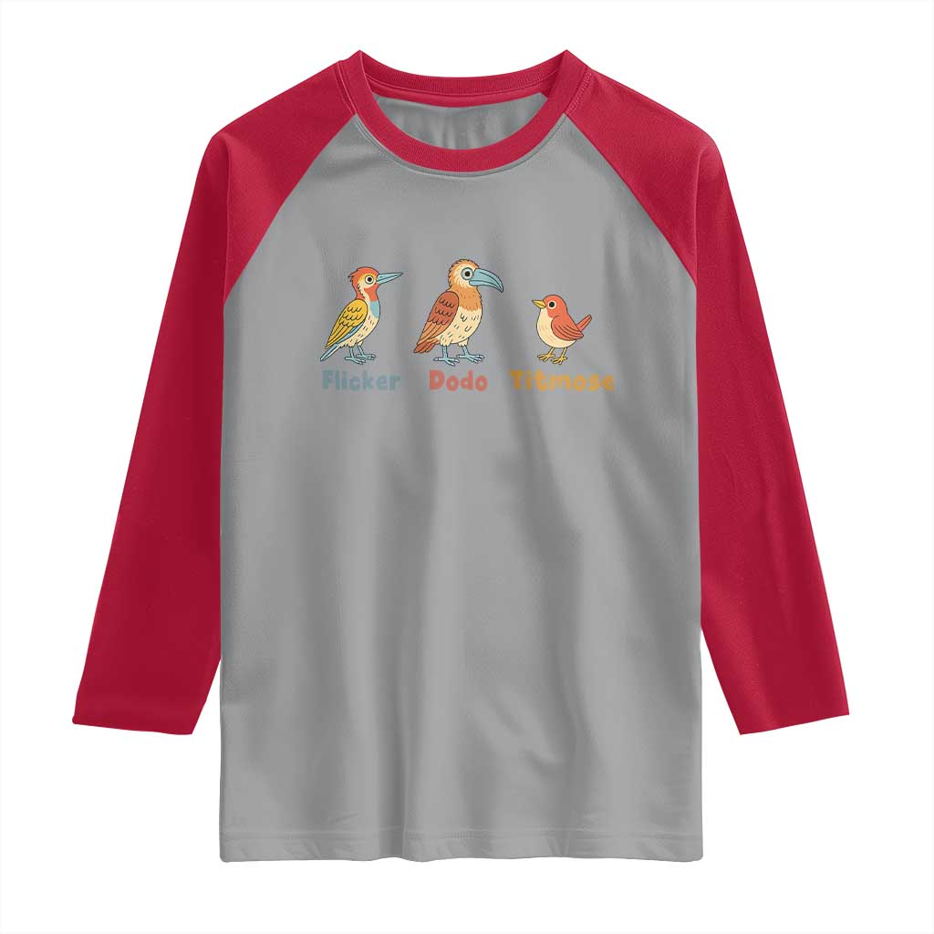 Flicker Dodo Titmouse Subtle FDT Raglan Shirt Funny Bird Lover Nature