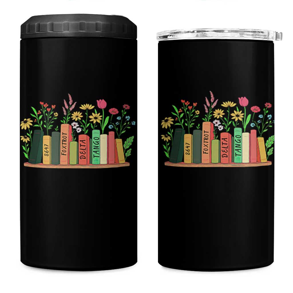 Subtle FDT 8647 4 in 1 Can Cooler Tumbler Foxtrots Deltas Tangos Book Lovers Flower