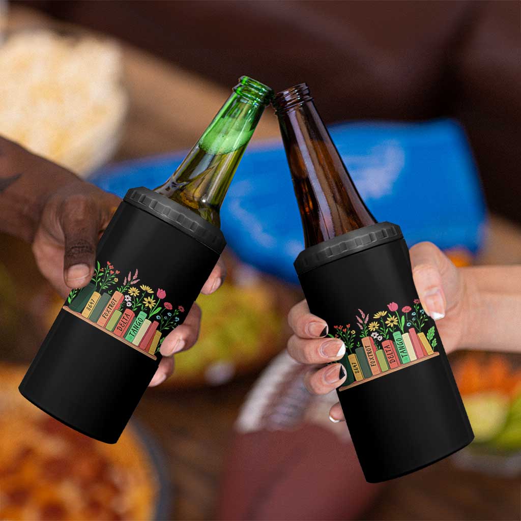 Subtle FDT 8647 4 in 1 Can Cooler Tumbler Foxtrots Deltas Tangos Book Lovers Flower