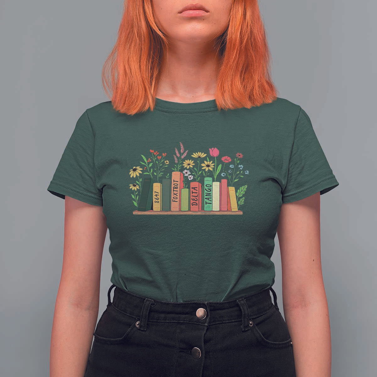 Subtle FDT 8647 T Shirt For Women Foxtrots Deltas Tangos Book Lovers Flower
