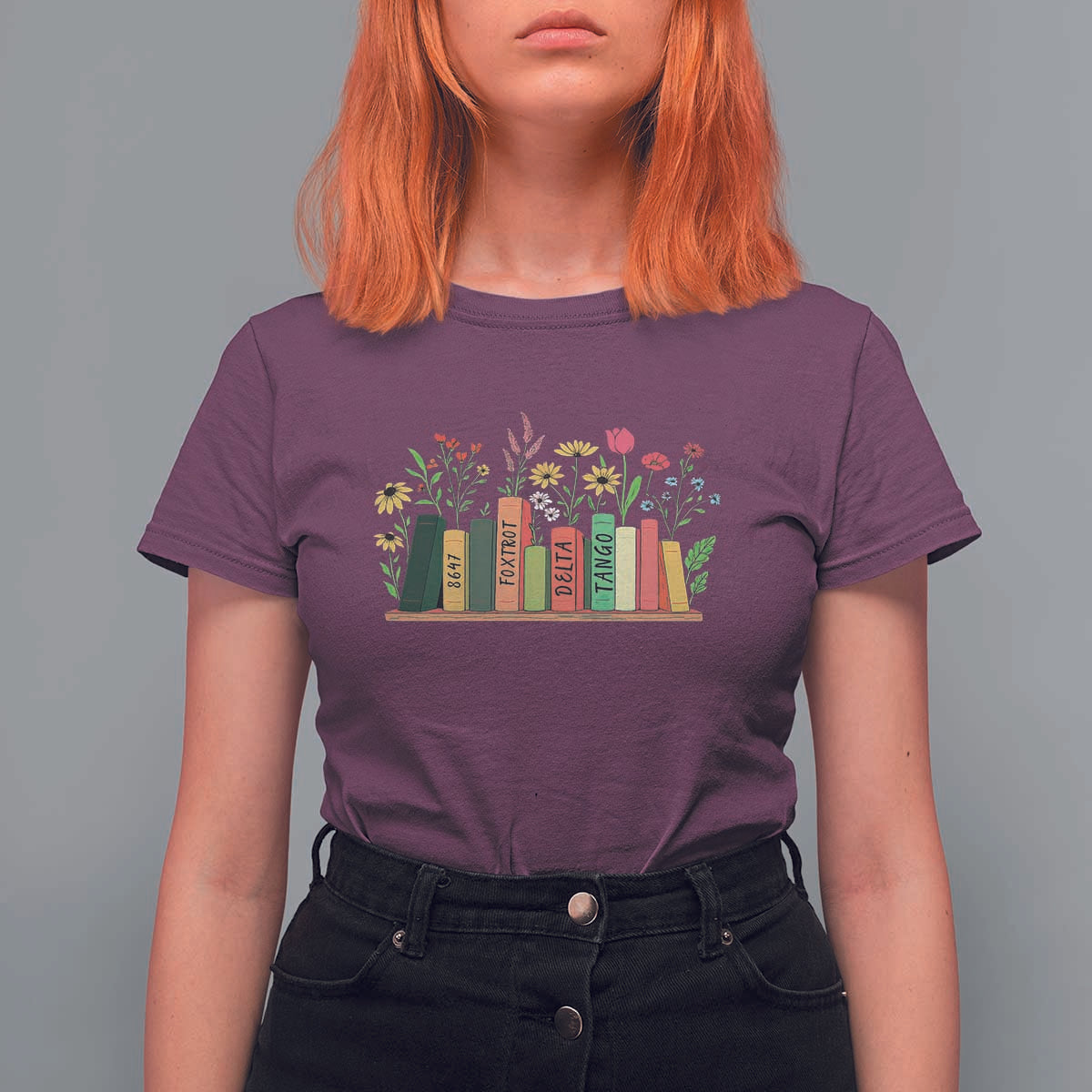 Subtle FDT 8647 T Shirt For Women Foxtrots Deltas Tangos Book Lovers Flower