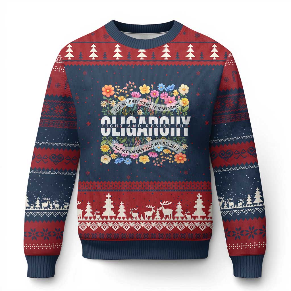 Not My President Subtle Floral Ugly Christmas Sweater Not My Voice Values Beliefs - Wonder Print Shop