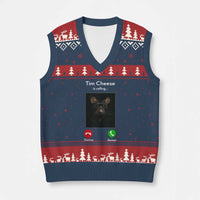 Tim Cheese Is Calling V-Neck Knit Sweater Vest Funny Decline Or Accept Meme - Wonder Print Shop