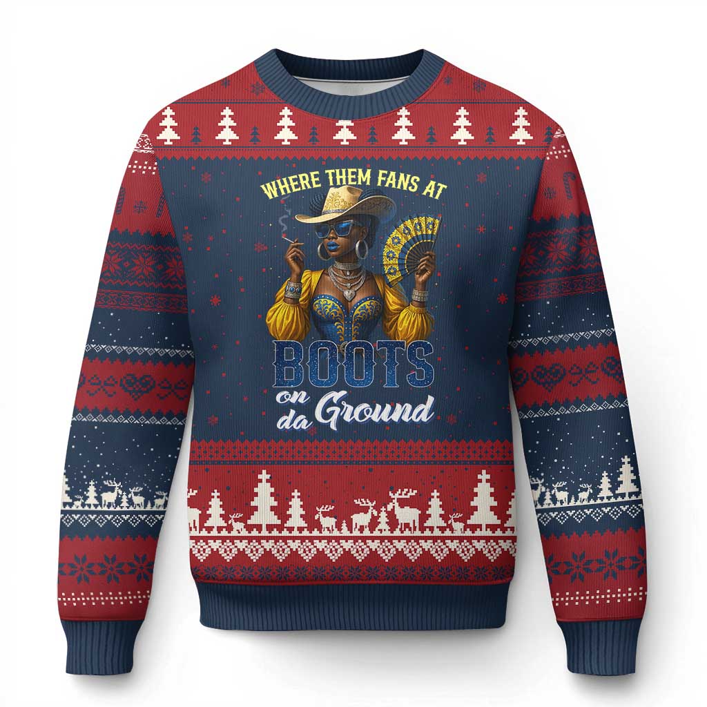 Melanin Cowgirls Linedance Ugly Christmas Sweater Where Them Fans At Boots On Da Ground - Wonder Print Shop