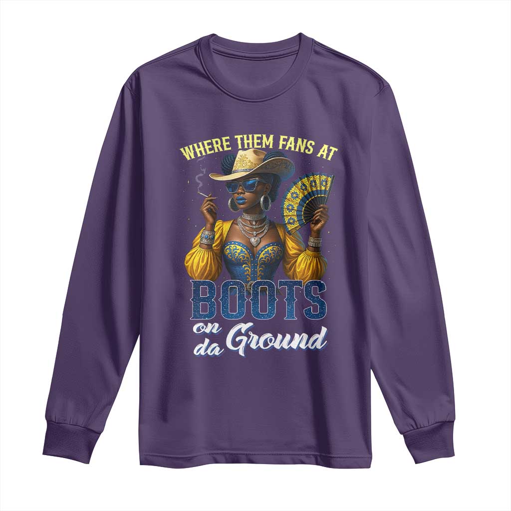 Melanin Cowgirls Linedance Long Sleeve Shirt Where Them Fans At Boots On Da Ground