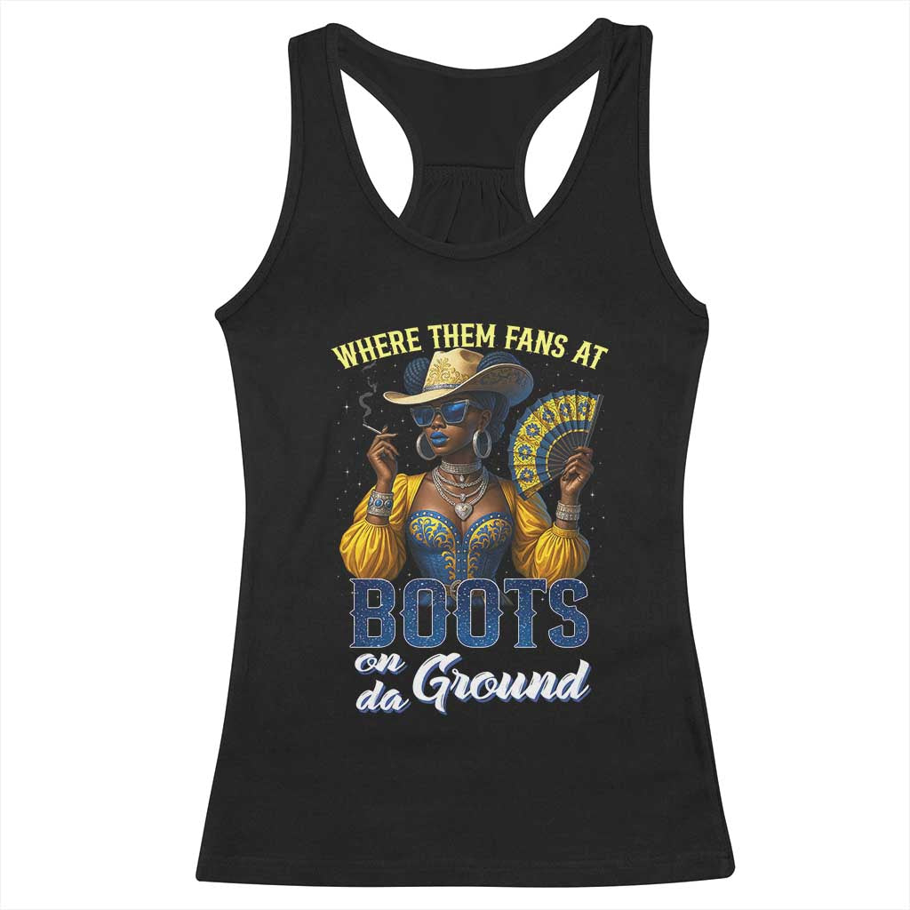 Melanin Cowgirls Linedance Racerback Tank Top Where Them Fans At Boots On Da Ground