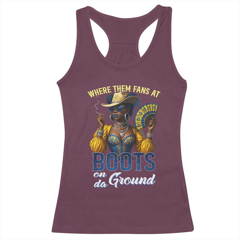 Melanin Cowgirls Linedance Racerback Tank Top Where Them Fans At Boots On Da Ground