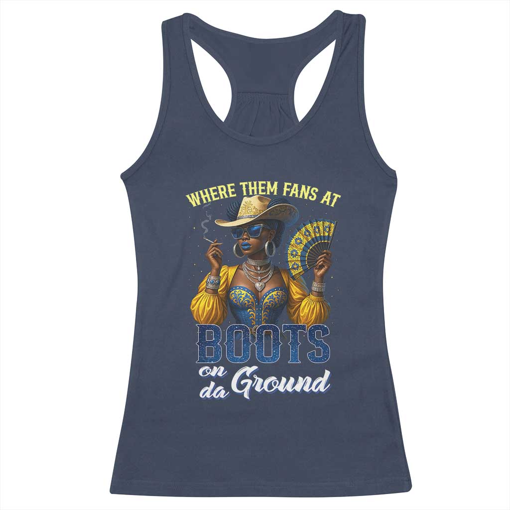 Melanin Cowgirls Linedance Racerback Tank Top Where Them Fans At Boots On Da Ground