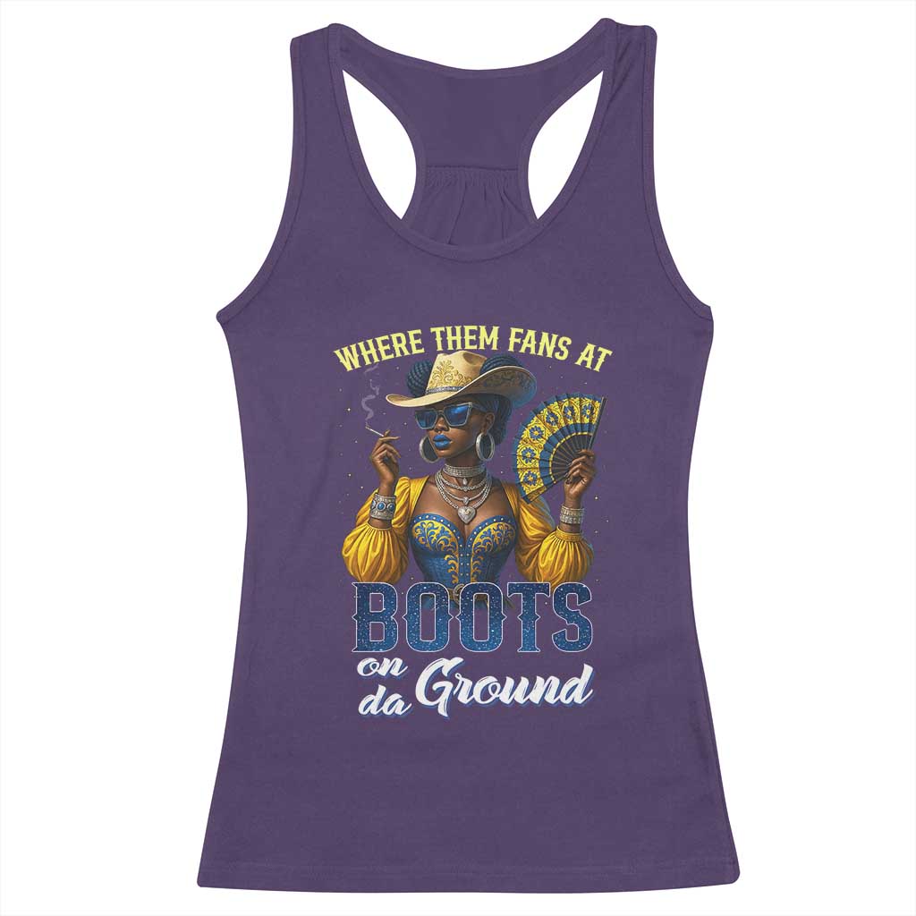 Melanin Cowgirls Linedance Racerback Tank Top Where Them Fans At Boots On Da Ground