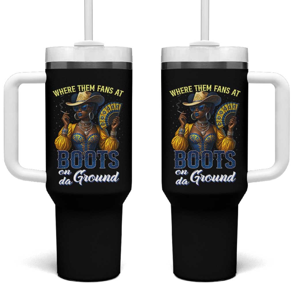 Melanin Cowgirls Linedance Tumbler With Handle Where Them Fans At Boots On Da Ground