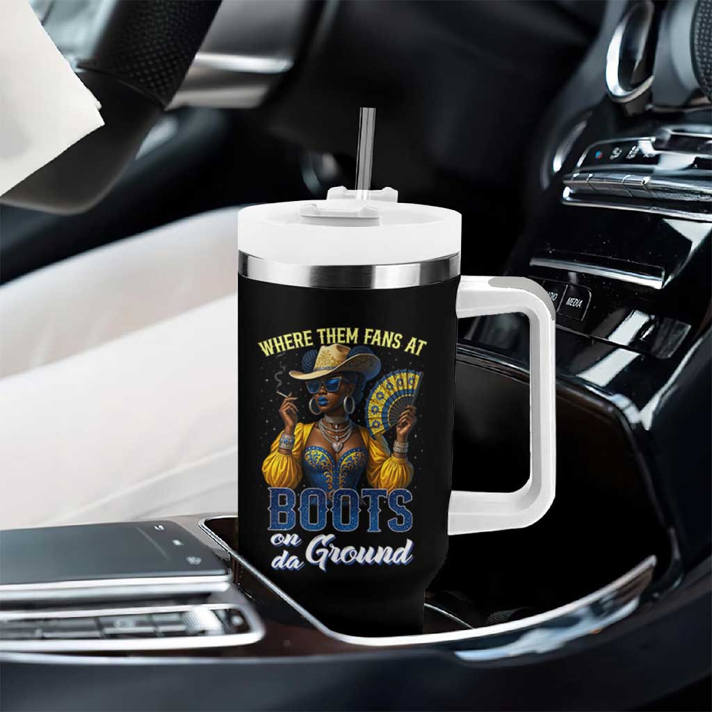 Melanin Cowgirls Linedance Tumbler With Handle Where Them Fans At Boots On Da Ground