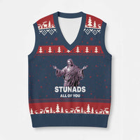 Funny Jesus V-Neck Knit Sweater Vest Stunads All Of You - Wonder Print Shop