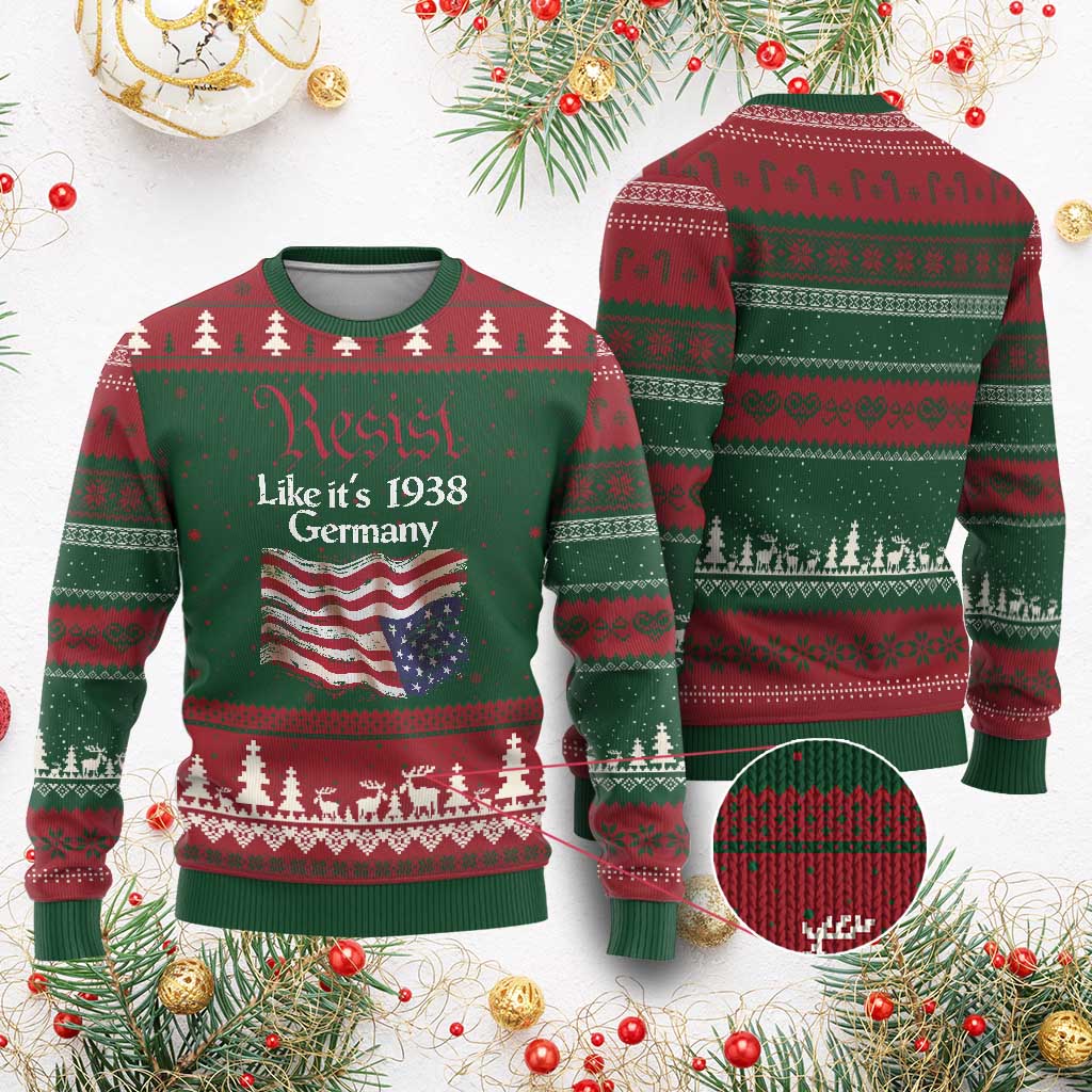 American Flag Resist Ugly Christmas Sweater Like It's 1938 Germany - Wonder Print Shop