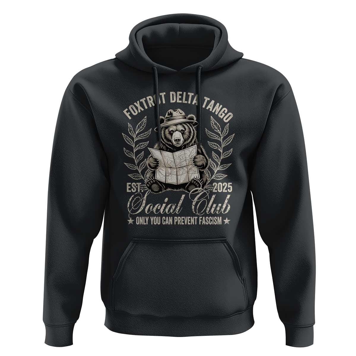 Foxtrot Delta Tango FDT Social Club Hoodie Only You Can Prevent Fascism Retro Bear