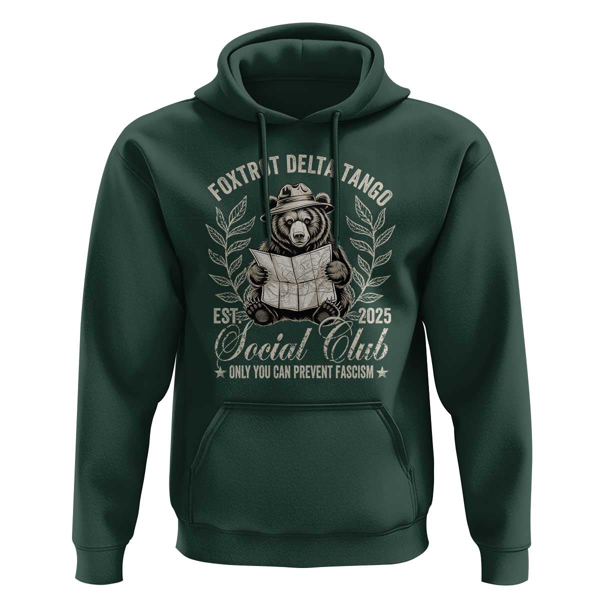 Foxtrot Delta Tango FDT Social Club Hoodie Only You Can Prevent Fascism Retro Bear