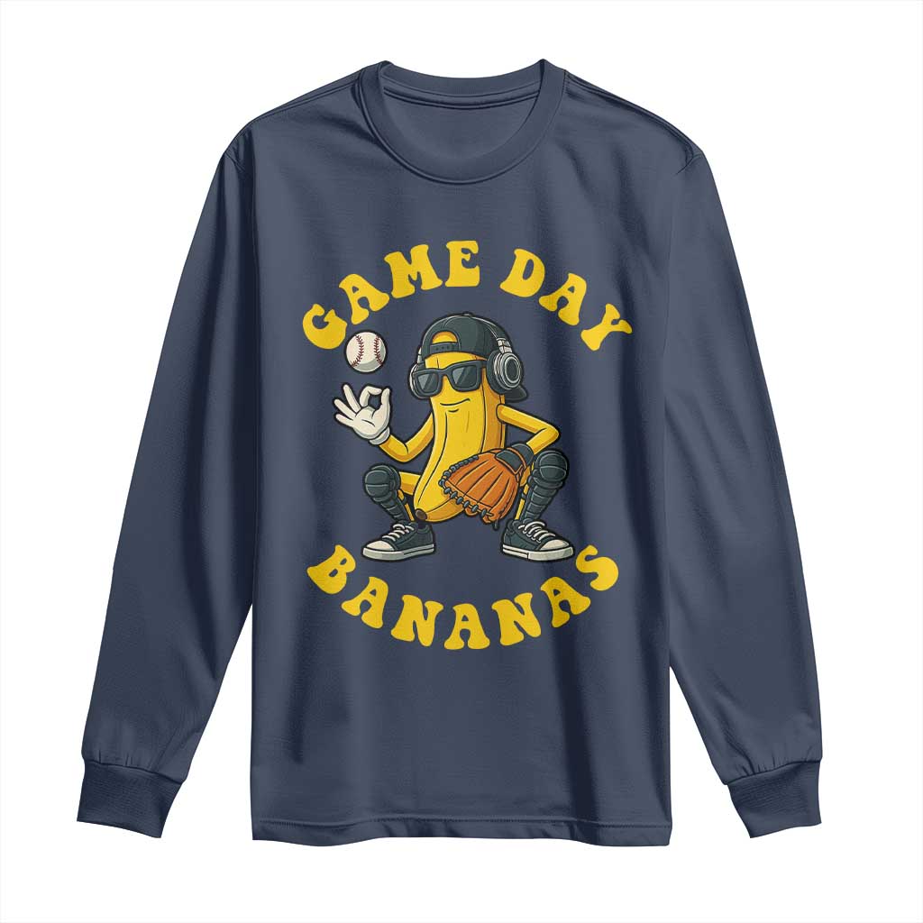 Cute Bananas Graphic Long Sleeve Shirt Game Day Cool Catcher Baseball Lover