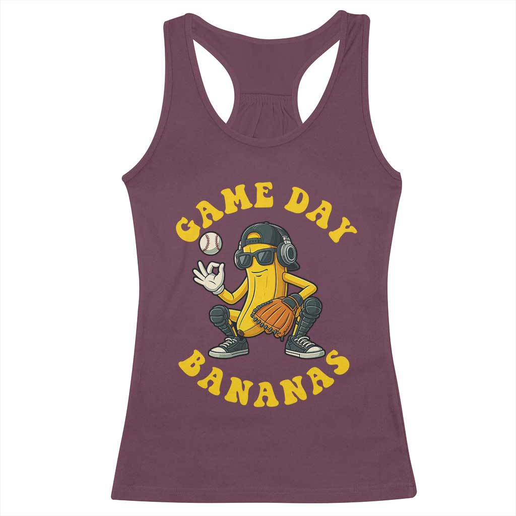 Cute Bananas Graphic Racerback Tank Top Game Day Cool Catcher Baseball Lover