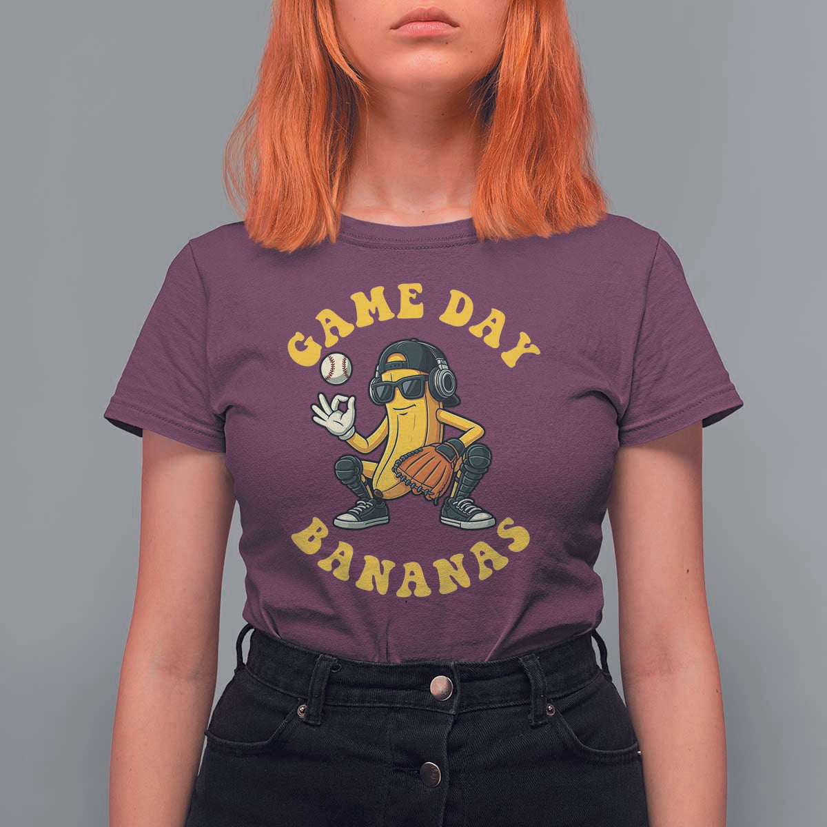 Cute Bananas Graphic T Shirt For Women Game Day Cool Catcher Baseball Lover