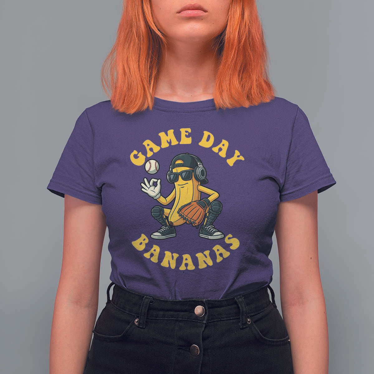 Cute Bananas Graphic T Shirt For Women Game Day Cool Catcher Baseball Lover