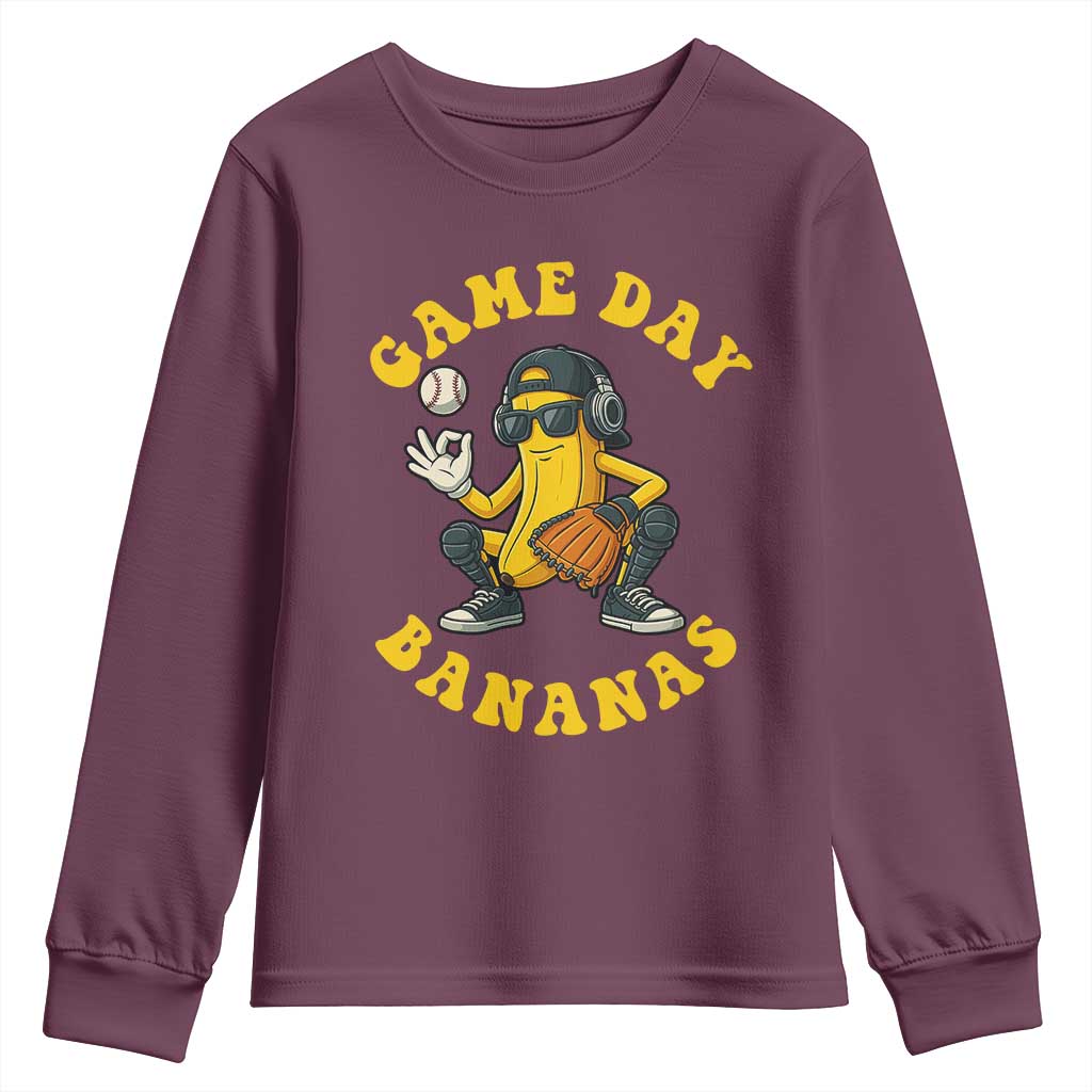 Cute Bananas Graphic Youth Sweatshirt Game Day Cool Catcher Baseball Lover