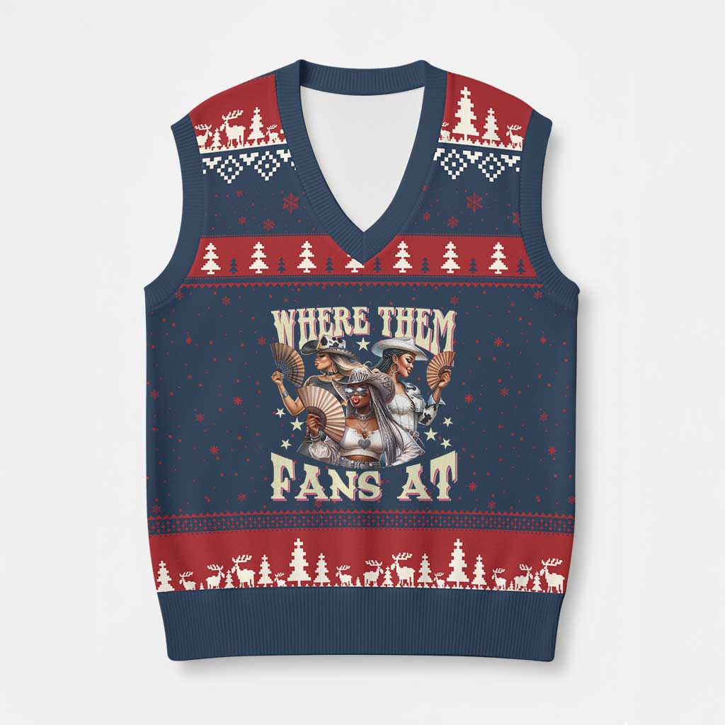 Melanin Cowgirls V-Neck Knit Sweater Vest Where Them Fans At Country Life Women Girls - Wonder Print Shop