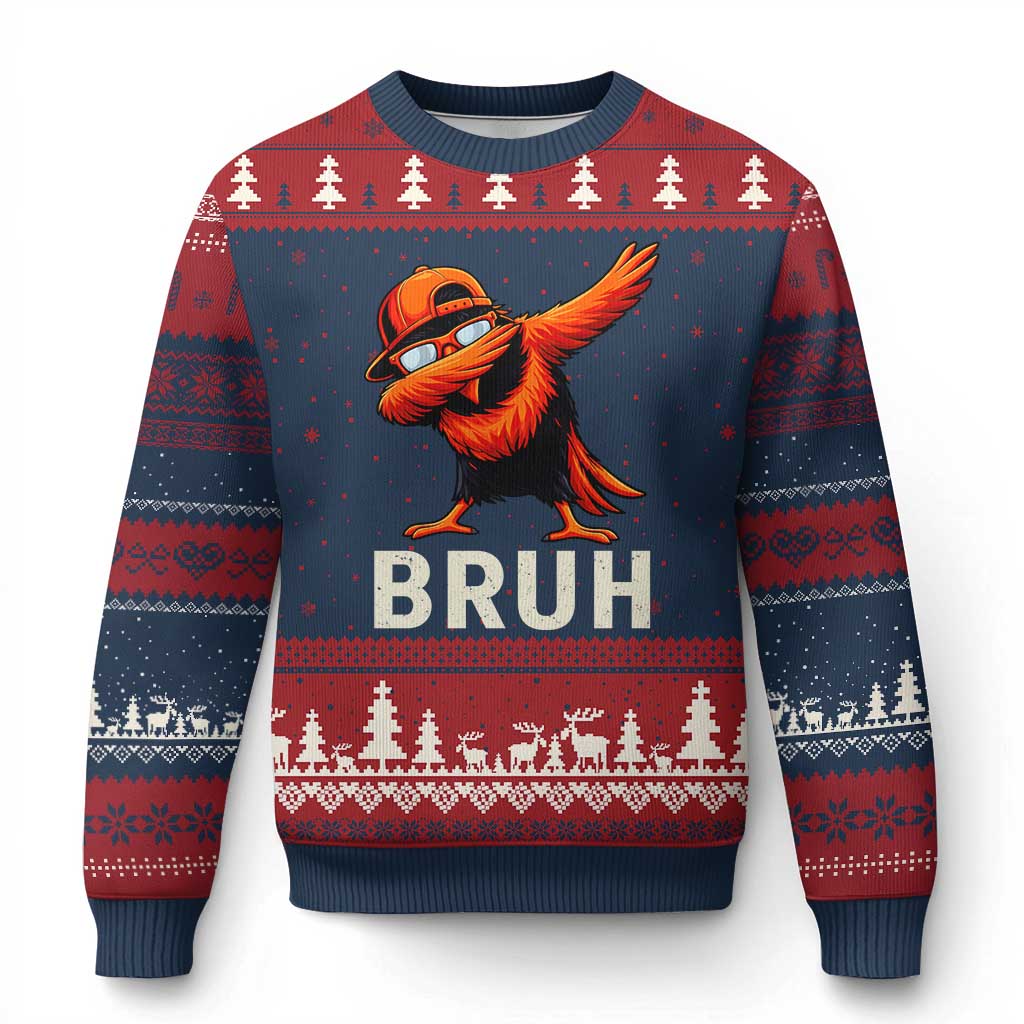 Funny Dabbing Oriole Bird Bruh Ugly Christmas Sweater Cool Game Day Sports Fan