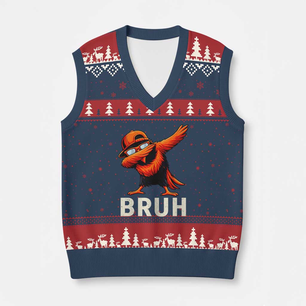 Funny Dabbing Oriole Bird Bruh V-Neck Knit Sweater Vest Cool Game Day Sports Fan