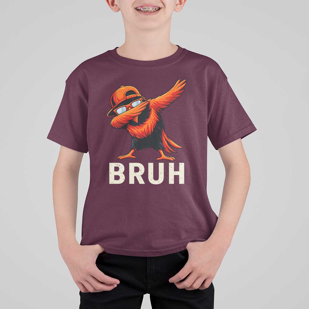 Funny Dabbing Oriole Bird Bruh T Shirt For Kid Cool Game Day Sports Fan