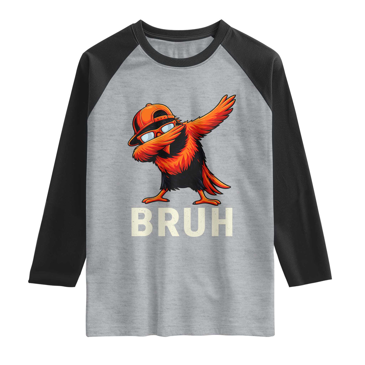 Funny Dabbing Oriole Bird Bruh Raglan Shirt Cool Game Day Sports Fan