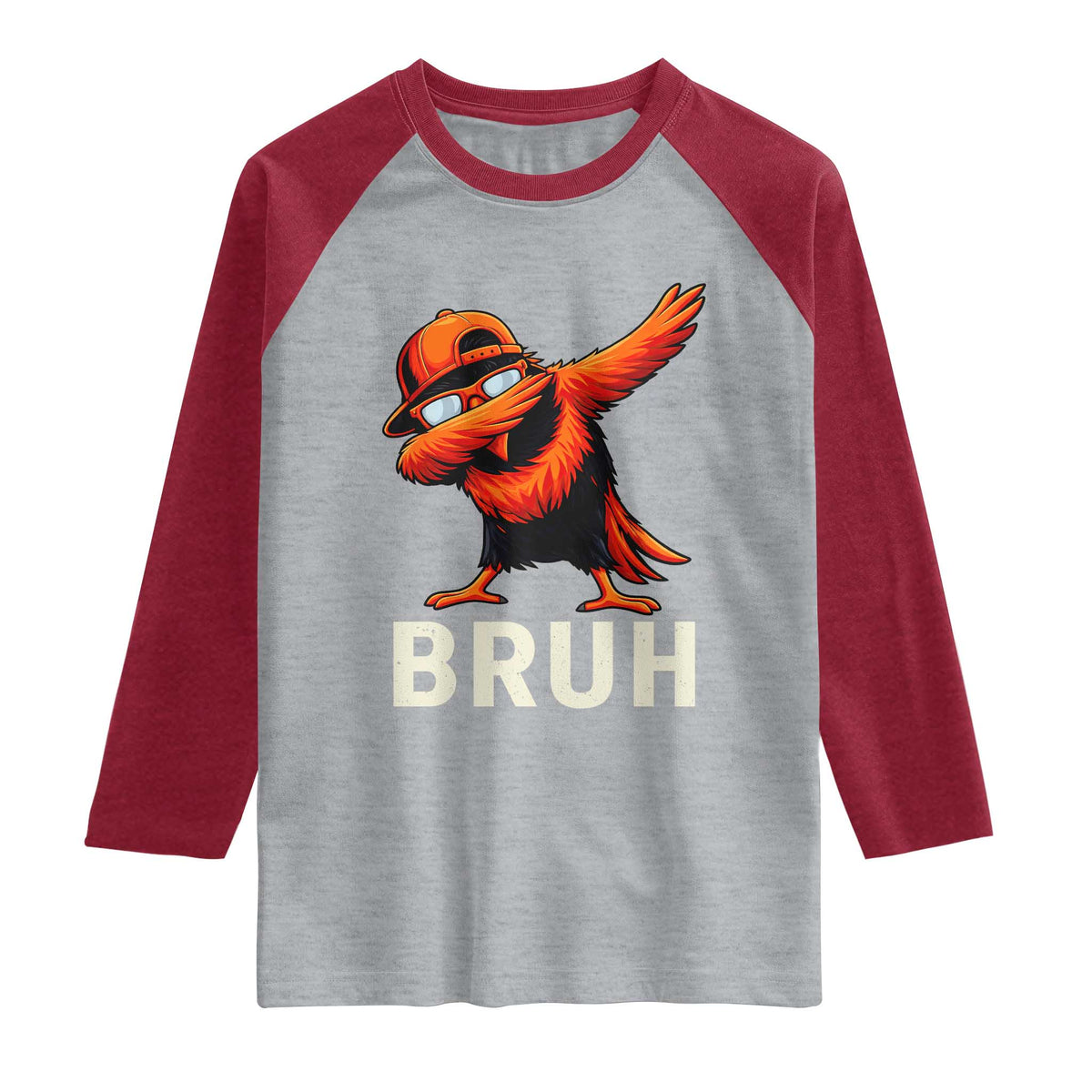 Funny Dabbing Oriole Bird Bruh Raglan Shirt Cool Game Day Sports Fan