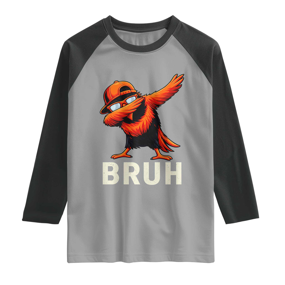 Funny Dabbing Oriole Bird Bruh Raglan Shirt Cool Game Day Sports Fan
