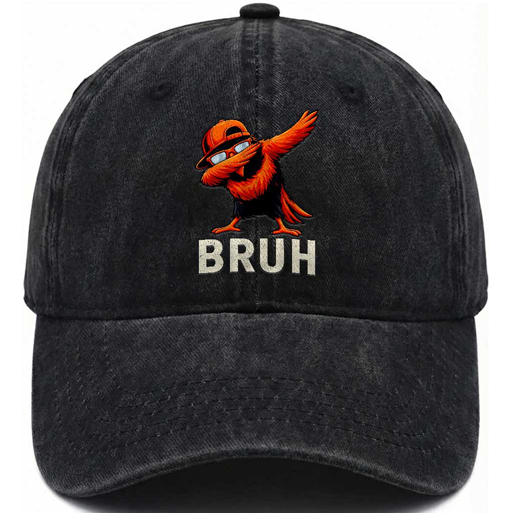 Funny Dabbing Oriole Bird Bruh Washed Cotton Baseball Cap Cool Game Day Sports Fan