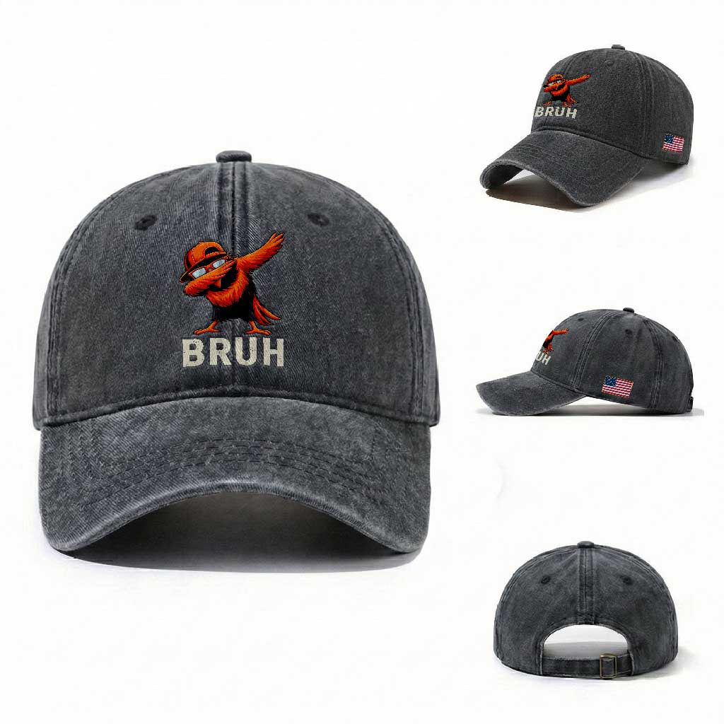 Funny Dabbing Oriole Bird Bruh Washed Cotton Baseball Cap Cool Game Day Sports Fan