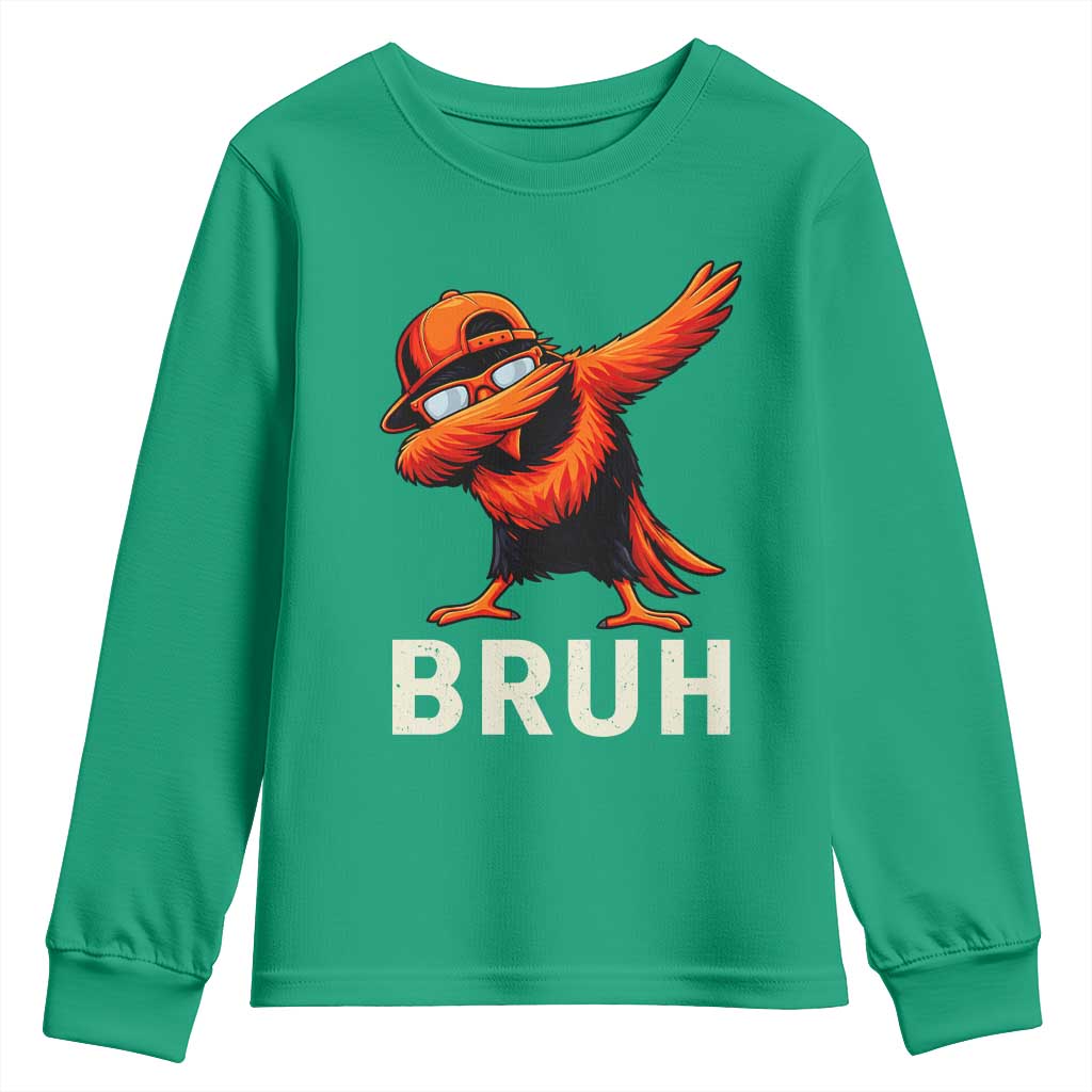 Funny Dabbing Oriole Bird Bruh Youth Sweatshirt Cool Game Day Sports Fan