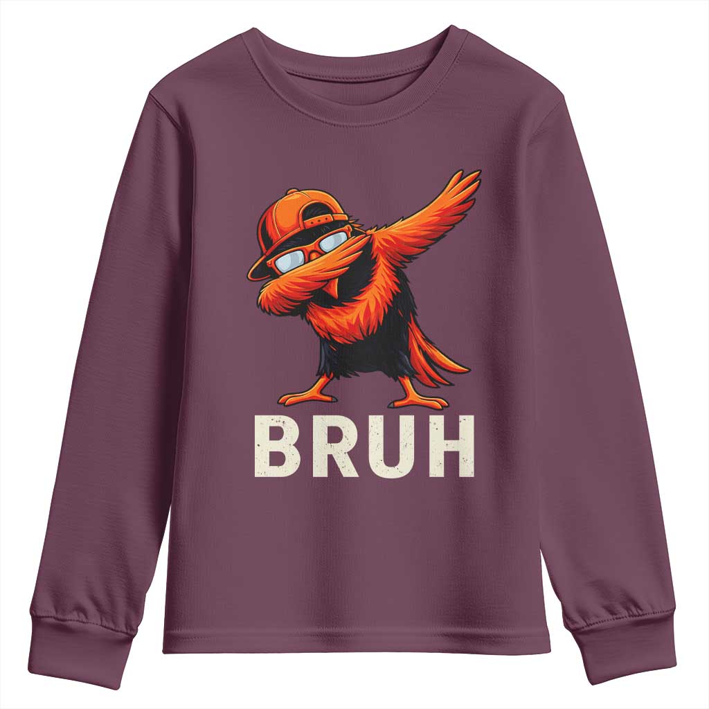 Funny Dabbing Oriole Bird Bruh Youth Sweatshirt Cool Game Day Sports Fan