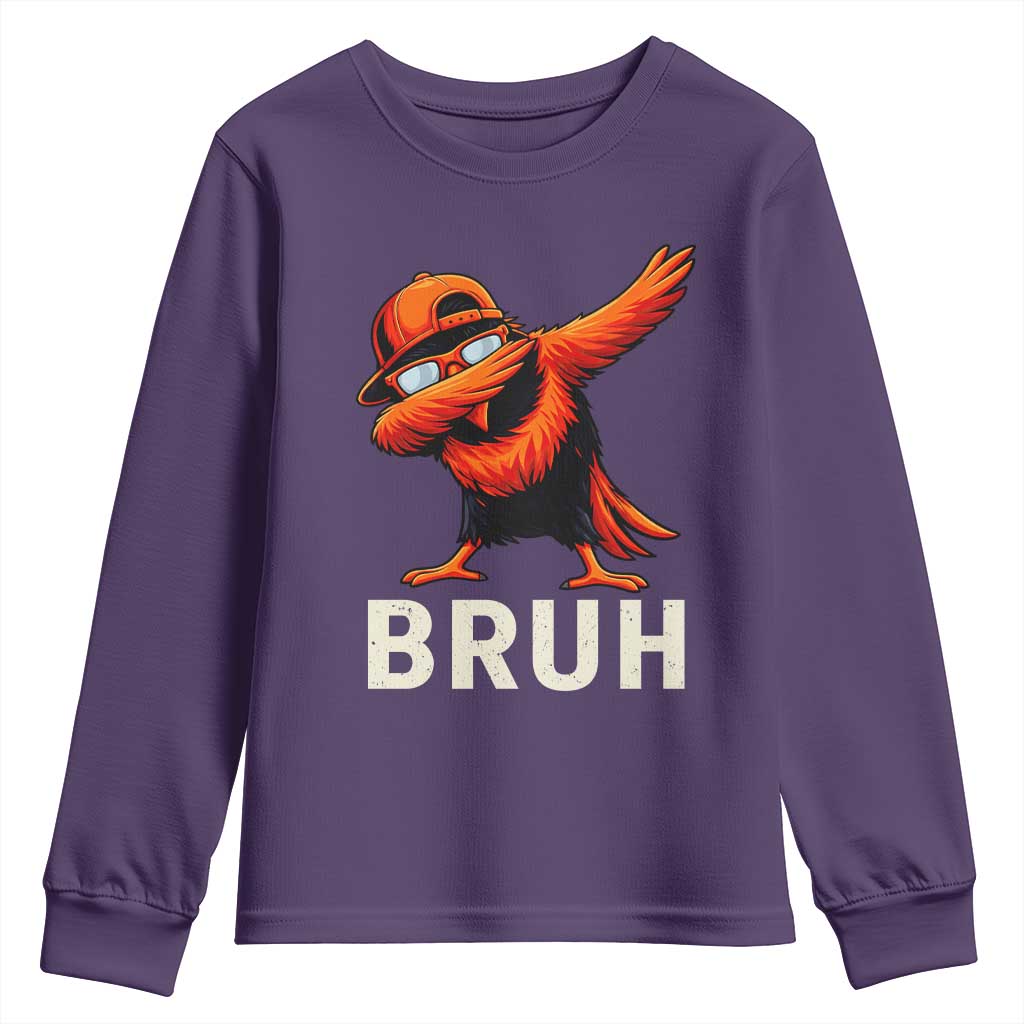 Funny Dabbing Oriole Bird Bruh Youth Sweatshirt Cool Game Day Sports Fan