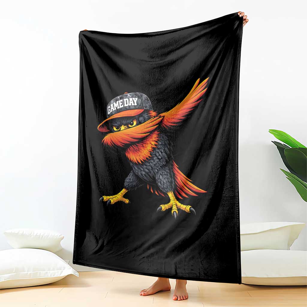 Fierce Oriole Spirit Graphic Throw Blanket Cool Game Day Sports Fan